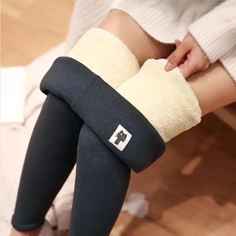 Color: black, Size: S - Winter Women Leggings Solid Warm Leggings Thicken Lambwool Hight Waist Fleece Keep Butt Lift High Stretchy Walking Pants Pocket