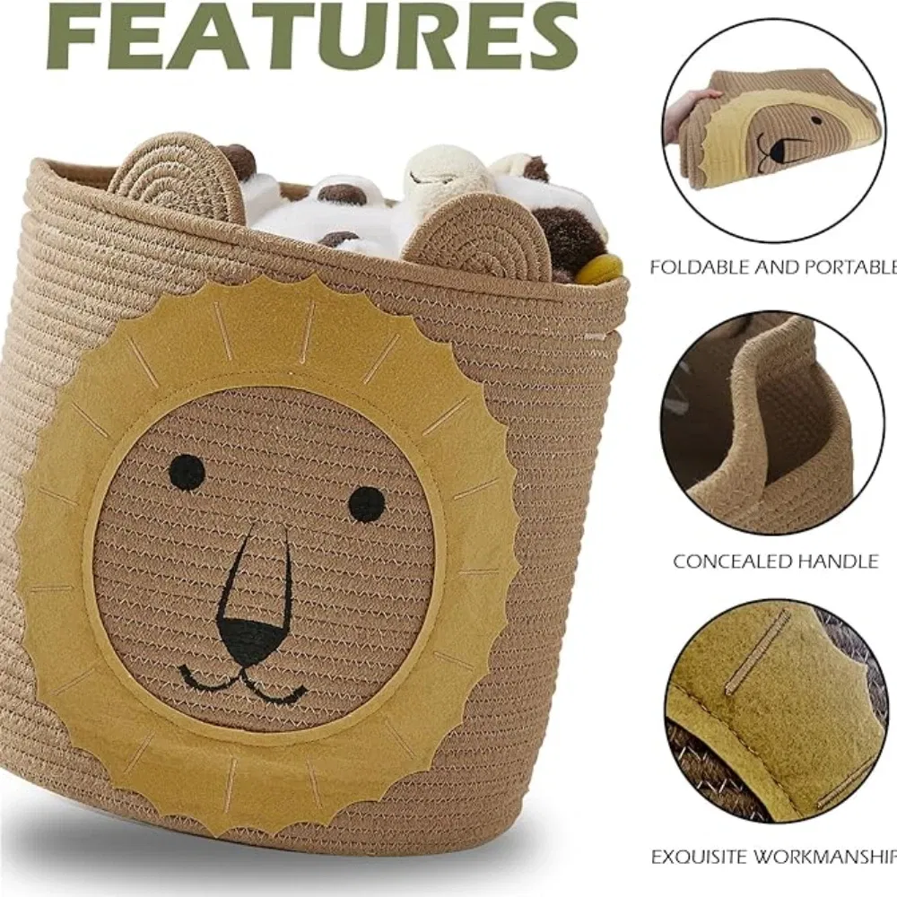 Color: Chocolate - Cartoon Storage Basket Washable Dirty Clothes Basket Foldable Children's Toy Clothes Storage Bucket Home Storage Laundry Basket