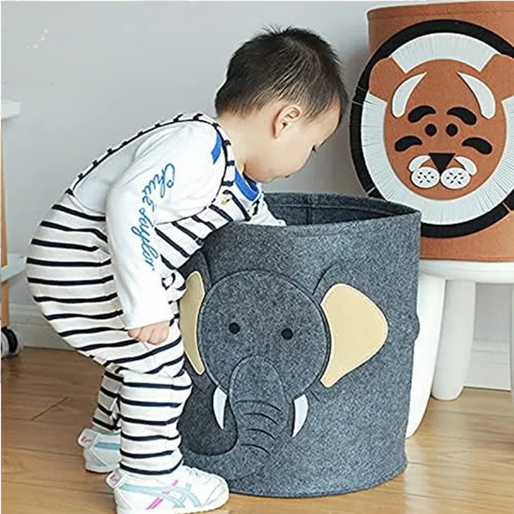 Color: Chocolate - Cartoon Storage Basket Washable Dirty Clothes Basket Foldable Children's Toy Clothes Storage Bucket Home Storage Laundry Basket