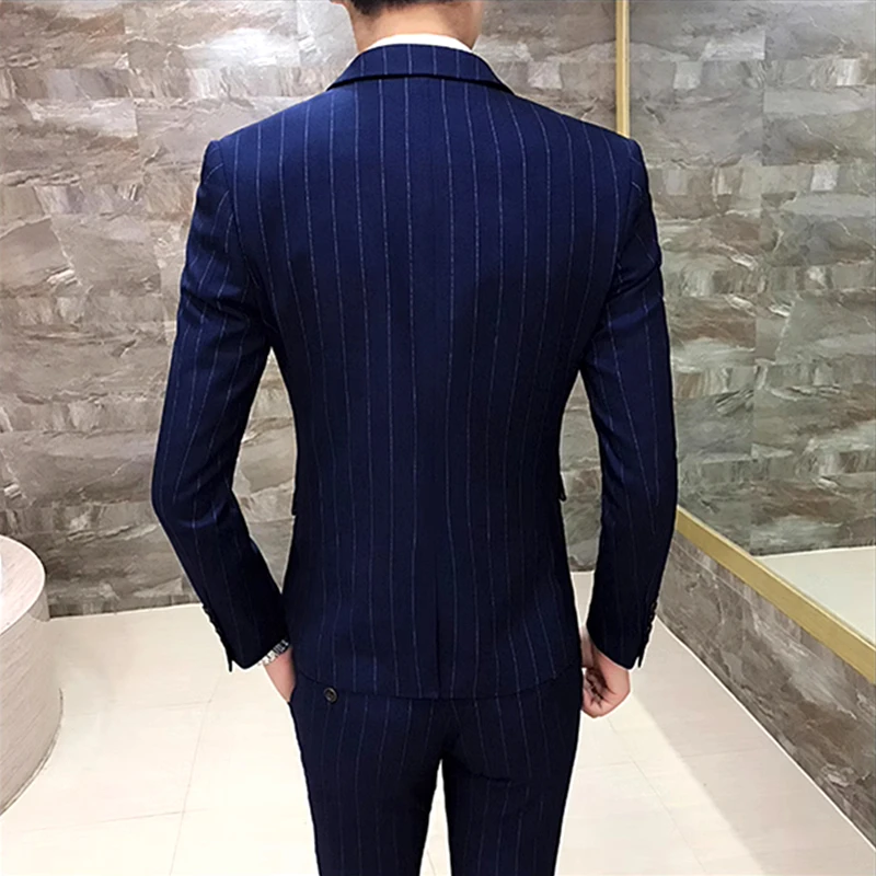 Color: Brown, Size: XL - Gray Men Classic Striped/Checked Suits, Business Office 3 Piece, Asian Size Slim Fit Men Dress Jacket & Pants with Vest, S-4XL