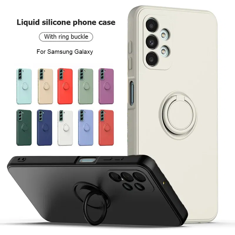 Color: Purple Pink, Ships From: CHINA, Material: Silicon - With Ring Holder Phone Case For Samsung Galaxy S25 Ultra S24 S23 S22 S21 Plus A13 A52 A53 A54 TPU Soft Back Cover