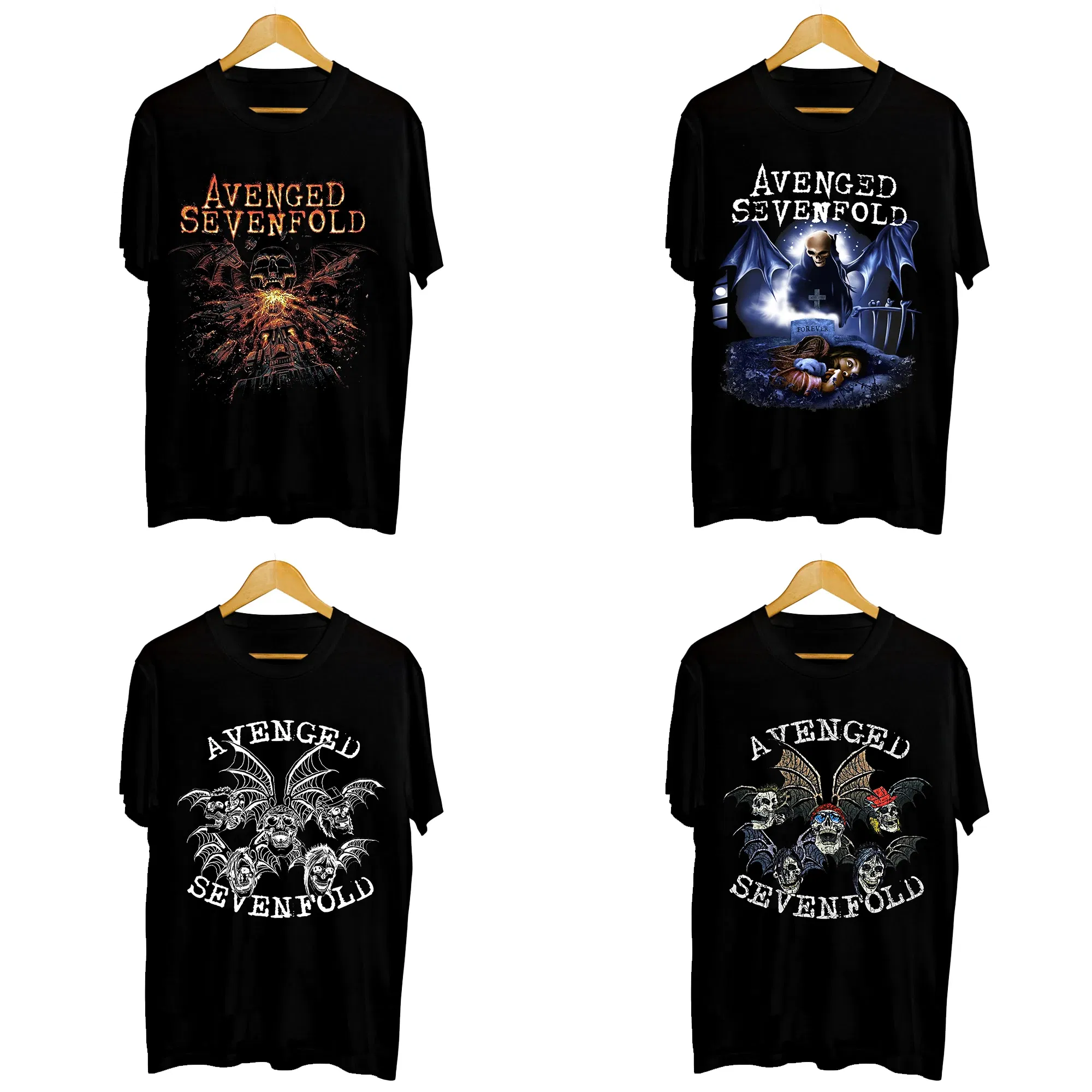 Color: SKY BLUE, Size: S - Men Clothes Round Neck T-shirt  Heavy Metal Band Rock Cotton Breathable Print Womens Plus Size Tees