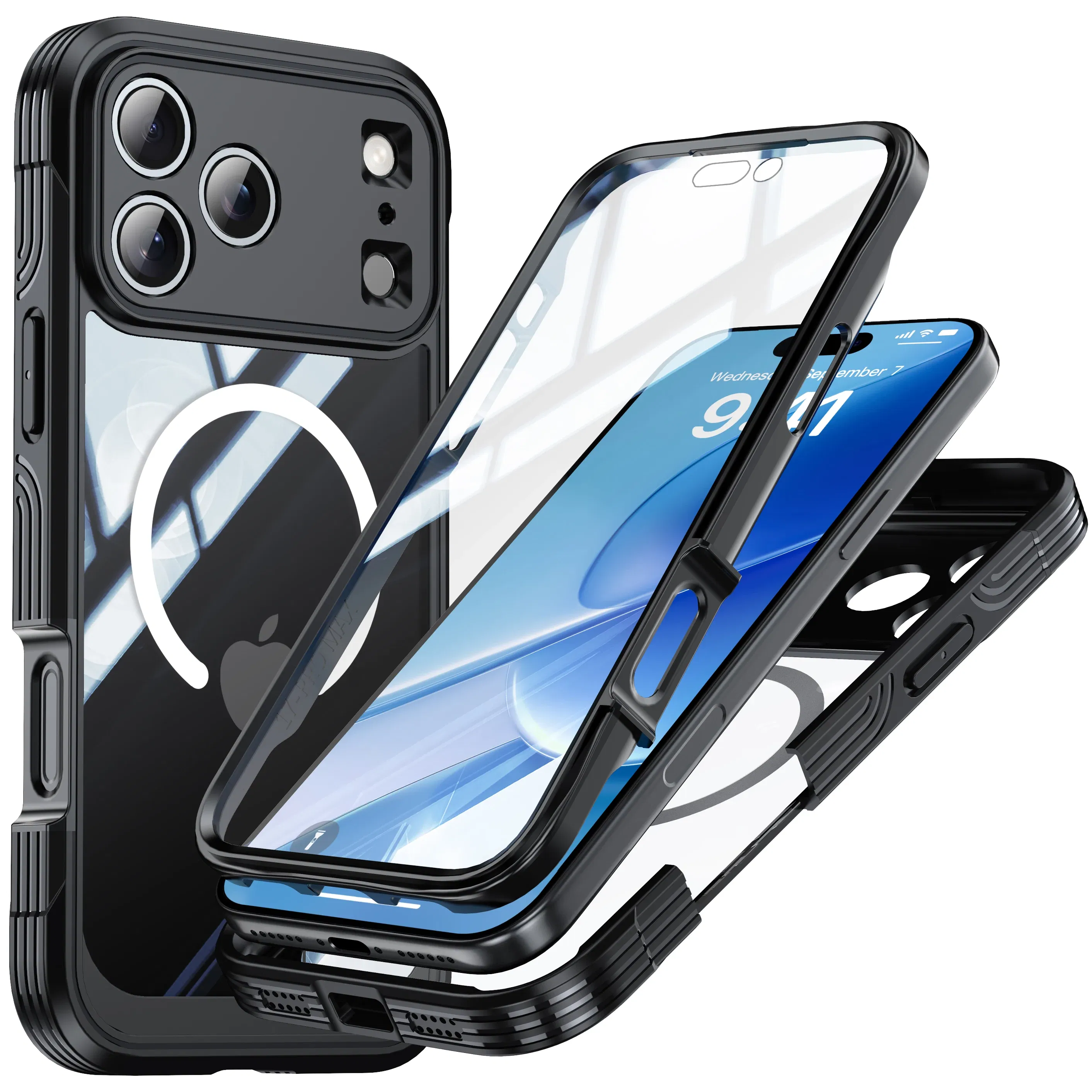 Color: black, Compatibility by Model: iPhone17 Pro Max - Shellbox-For iPhone17promax/17Air phone case, drop-resistant, ultra-thin transparent magnetic, scratch-resistant and wear-resist