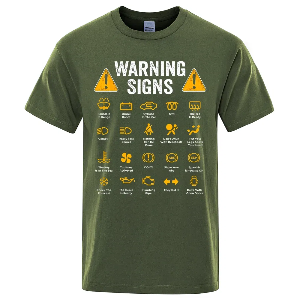 Color: Brown, Size: XXL - Driving Warning Signs 101 Auto Mechanic Gift Driver Funny Print T-Shirt Fashion Casual Big size T Shirt Cotton Mens Tops Tees