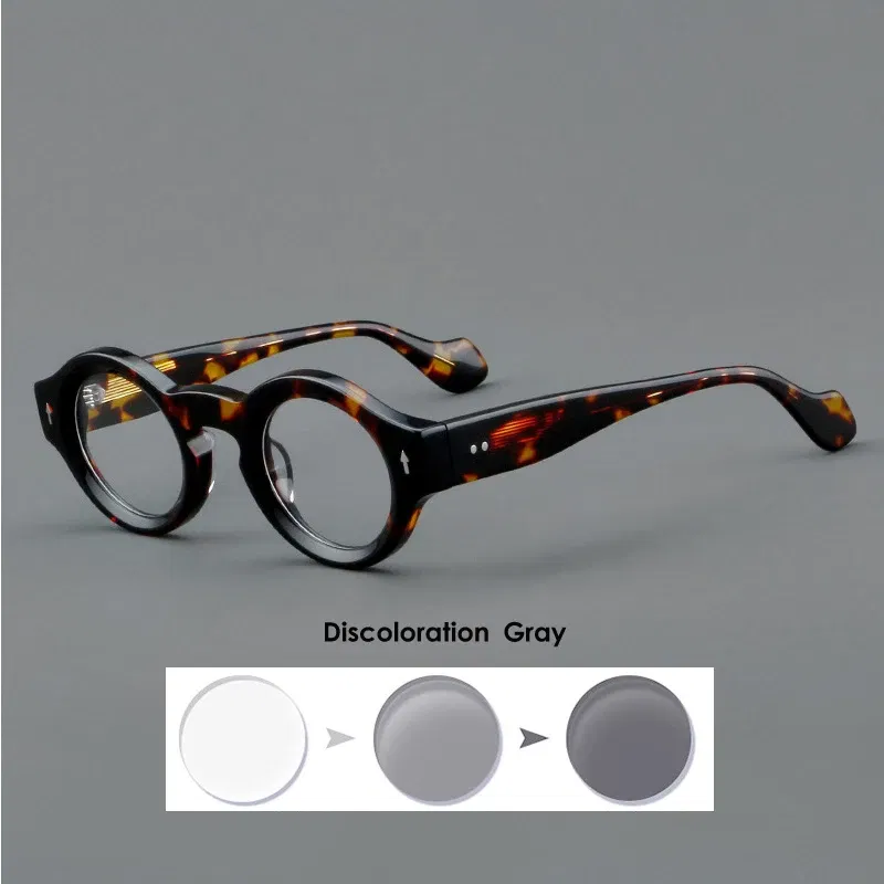 Frame Color: PURPLE, Eye Prescription: +450 - VCKA Round Acetate Reading Glasses Frame Retro Men Prescription Anti-blue discolor Women Custom Optics Retro Eyewear +0.50to +10