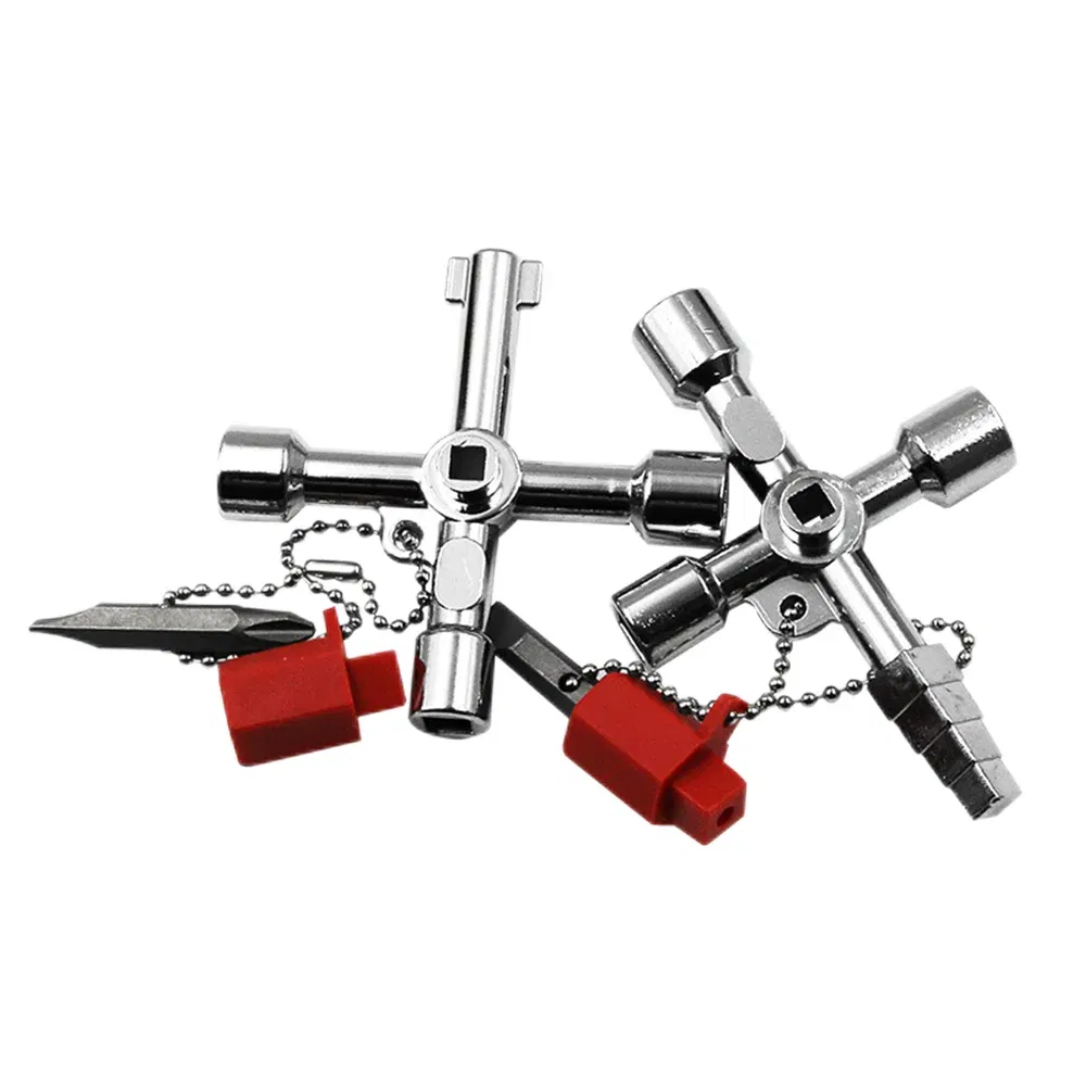 Color: Yellow - Electric Cabinet Car Elevator Cross Key Wrench Water Meter Valve Key Internal Triangle Multi-purpose Tool Portable Blue Green