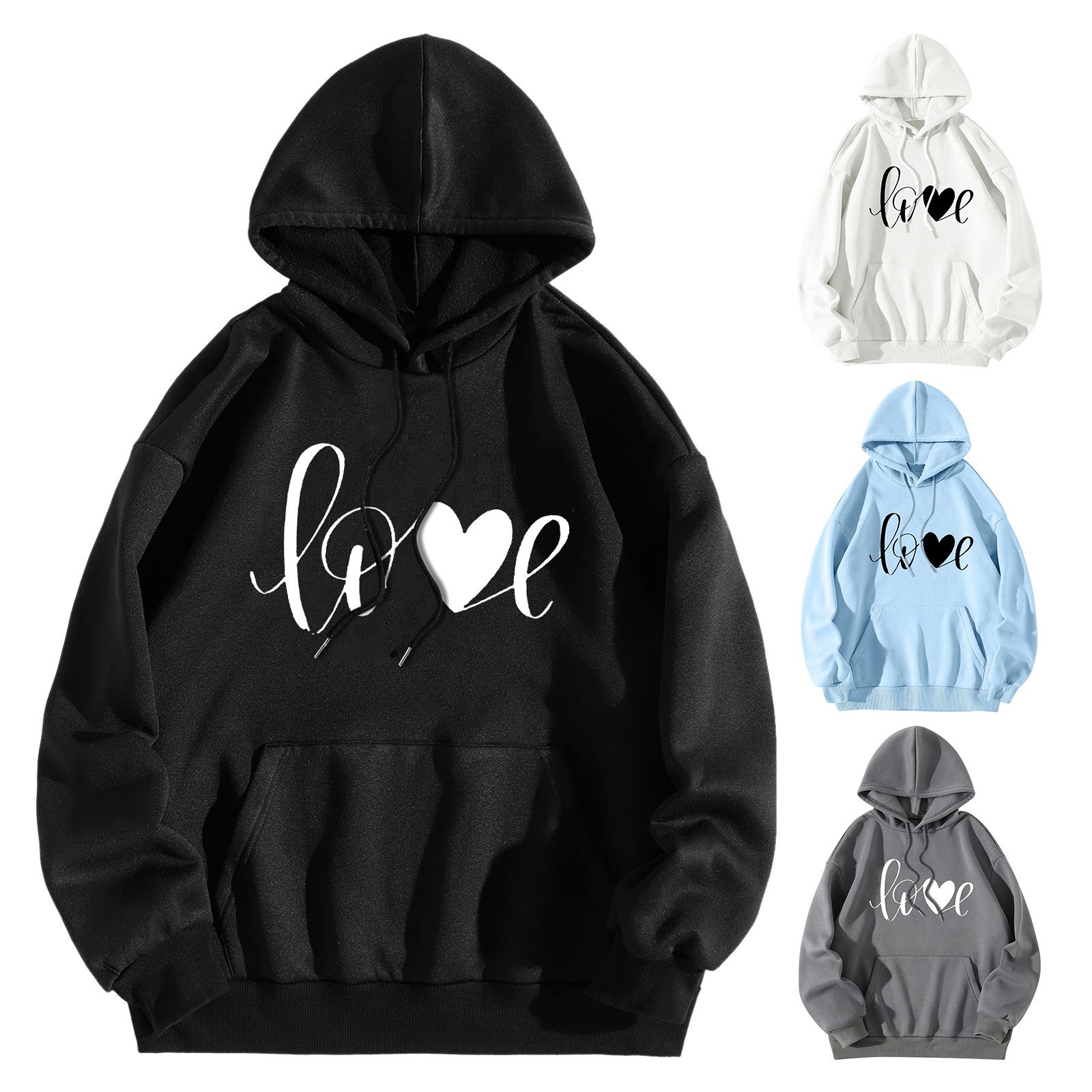Color: Light  Blue, Size: S, Ships From: spain - Men Women Print Long Sleeve Round Neck Hooded Tops Sweatshirt Hoodies Lightweight