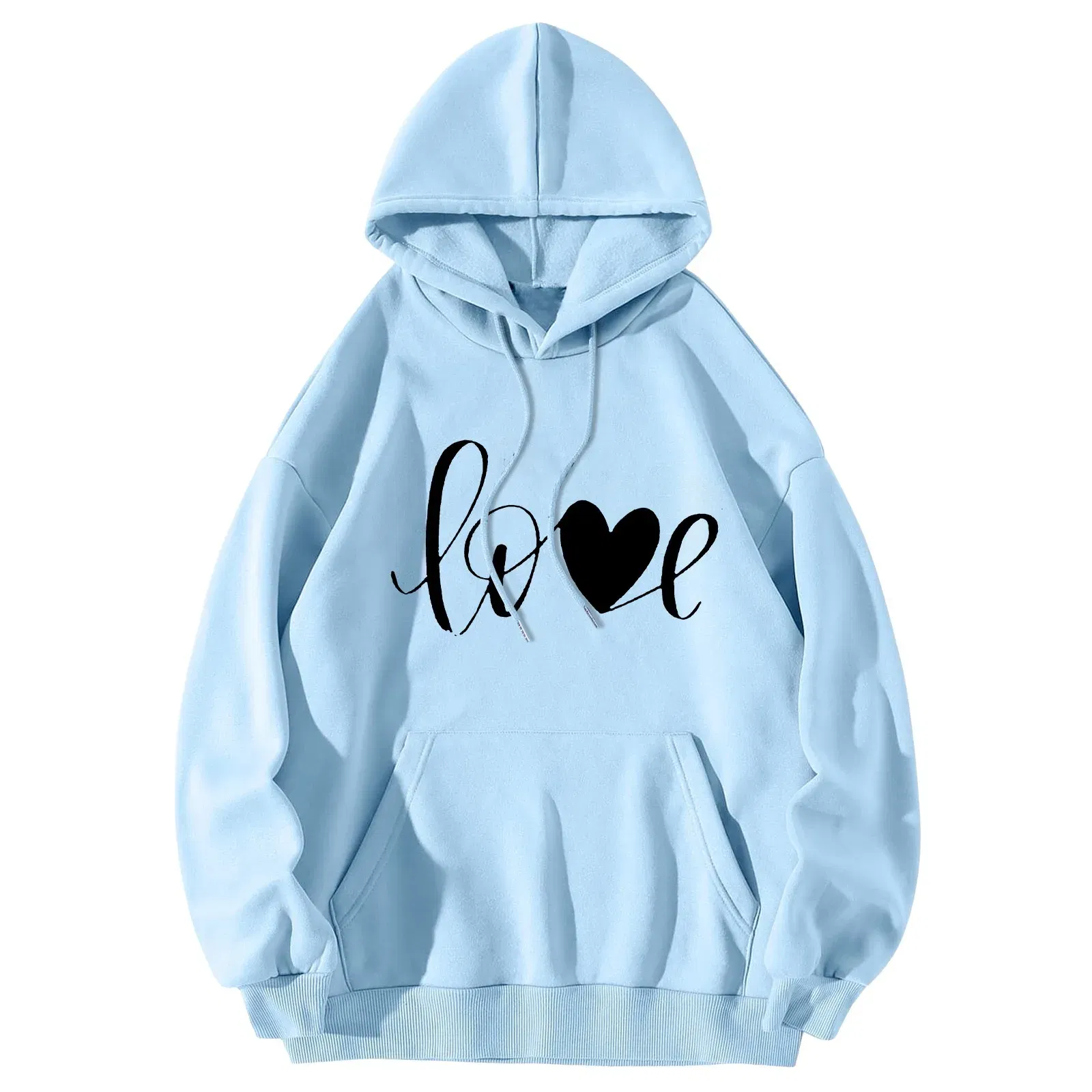 Color: Light  Blue, Size: S, Ships From: spain - Men Women Print Long Sleeve Round Neck Hooded Tops Sweatshirt Hoodies Lightweight
