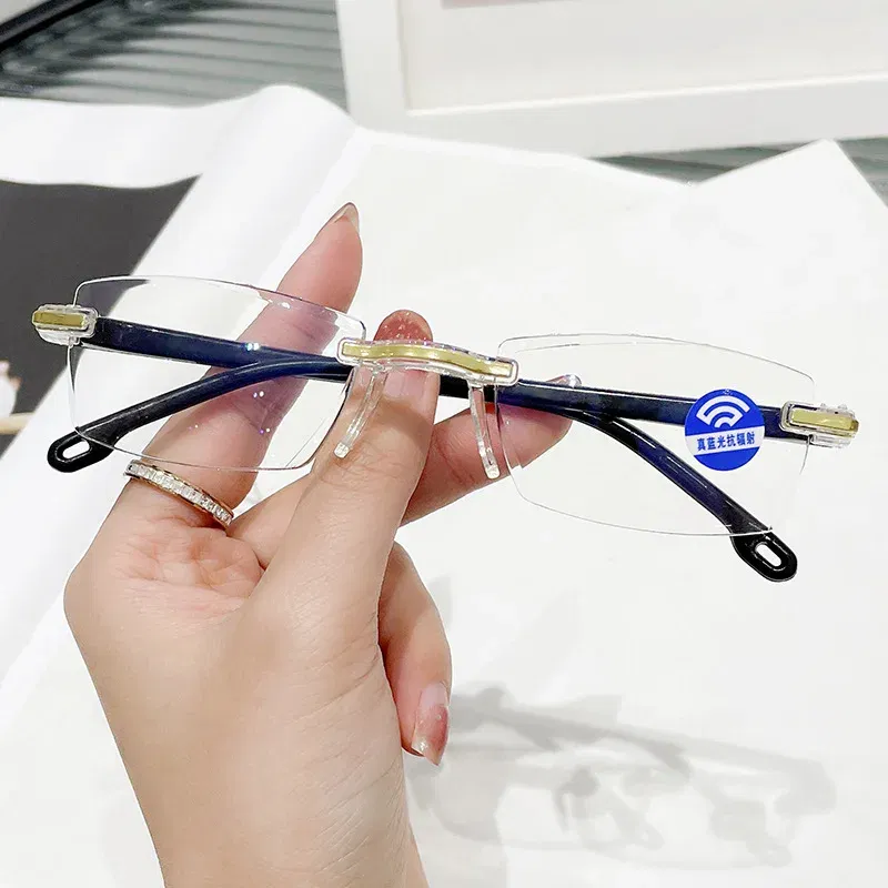 Eye Prescription: +100, Frame Color: black - New Blue Light Blocking Scratch Resistant Bifocal Reading Glasses for Both Men Women Universal Frameless Design Power 0 To +4.0