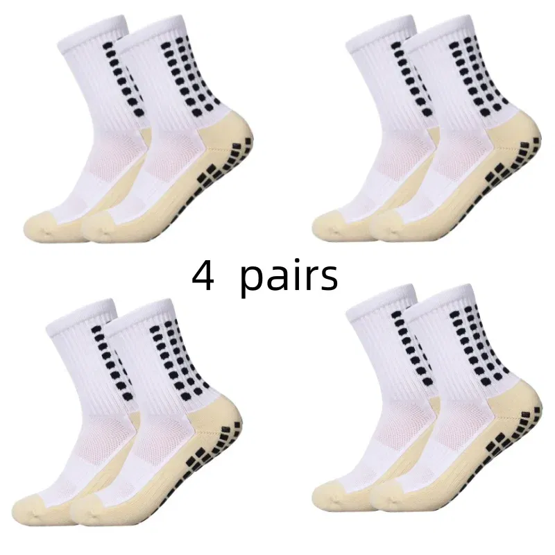 Color: Ivory - 4 pairs of men's soccer socks non-slip grip pad football basketball socks