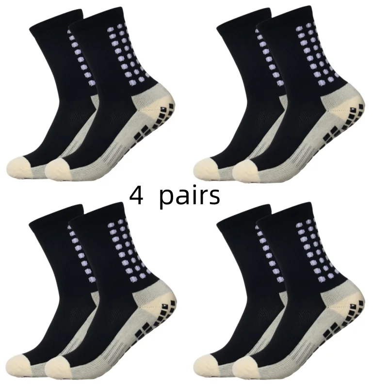 Color: Ivory - 4 pairs of men's soccer socks non-slip grip pad football basketball socks