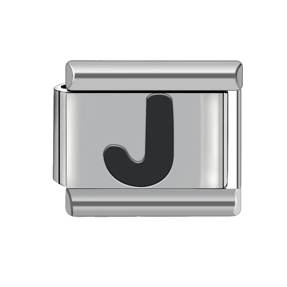 Metal Color: Titanium Plated - Black 26 Letter 9mm Diy Italian Charm Stainless Steel Bracelet
