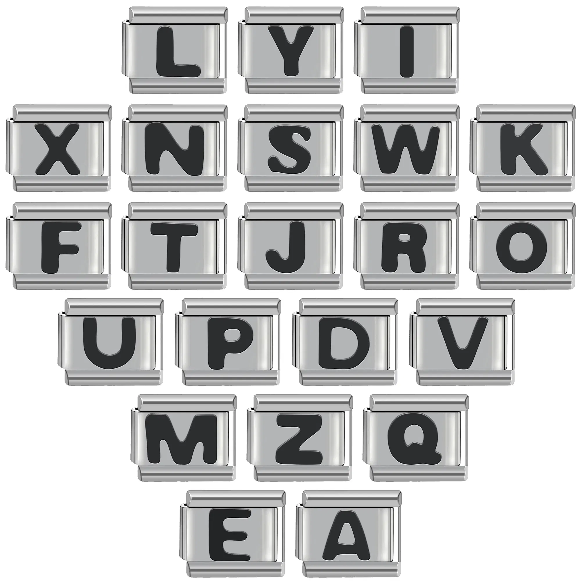 Metal Color: Titanium Plated - Black 26 Letter 9mm Diy Italian Charm Stainless Steel Bracelet
