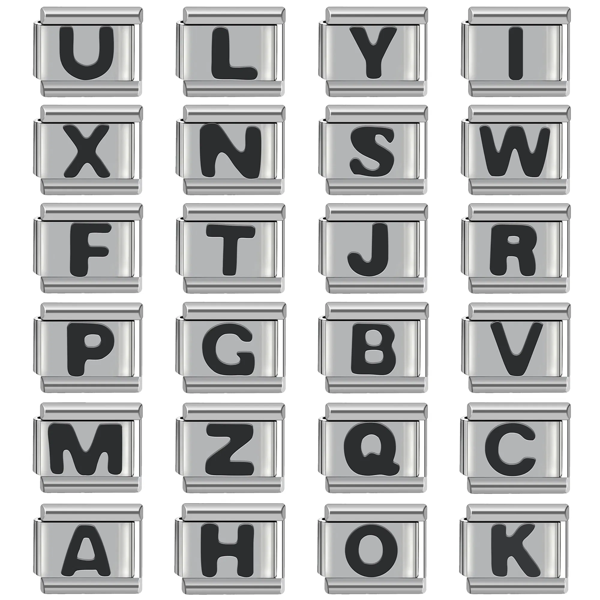 Metal Color: Titanium Plated - Black 26 Letter 9mm Diy Italian Charm Stainless Steel Bracelet