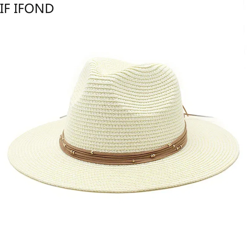 Color: black, Size: L - Big Size 60CM New Straw Hat 7cm Brim Summer Cooling Beach Sun Hat Outdoor Party Panama Jazz Hat Sombreros De Mujer