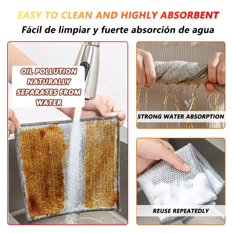 Color: Red, Specification: 10pcs - Magic Cleaning Cloth Multipurpose Wire Miracle Cleaning Cloth Innovative Dishwashing Net Hand Towel for Kitchen Dishwashing Grid
