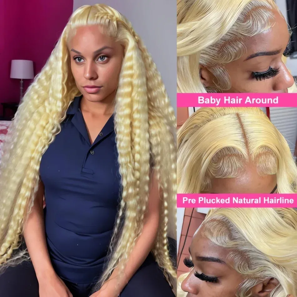 Color: #1B, Ships From: CHINA, Stretched Length: 8inches, Density: 150% - 613 Blonde Curly glueless 13x6 Transparent Hd lace front wig Deep Wave human hair 36 inch Brazilian wig pre plucked for women