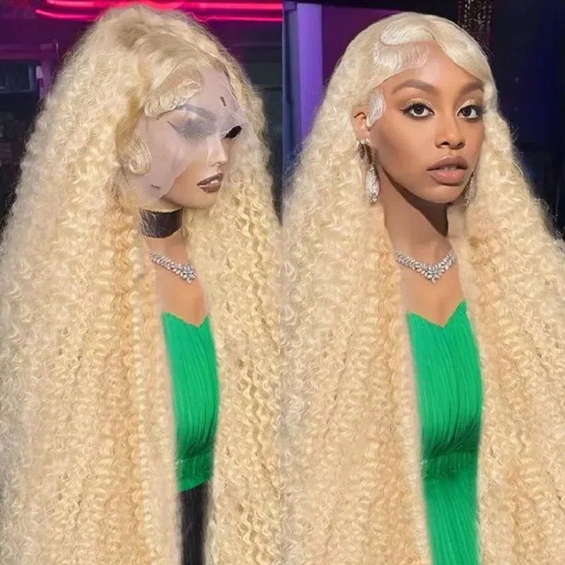 Color: #1B, Ships From: CHINA, Stretched Length: 8inches, Density: 150% - 613 Blonde Curly glueless 13x6 Transparent Hd lace front wig Deep Wave human hair 36 inch Brazilian wig pre plucked for women