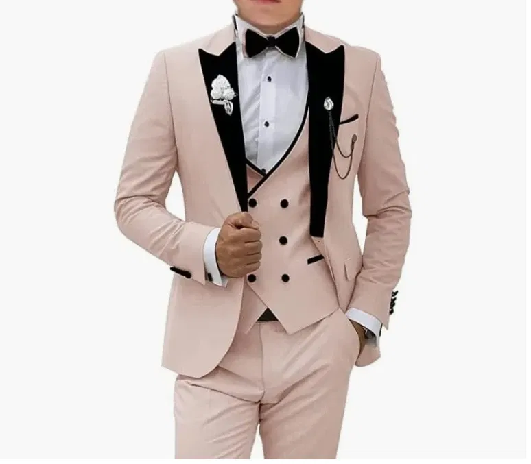 Color: Burgundy, Size: S - Pink Prom Suit for Men  3 Piece Jacket Vest Pants Set   Peaked Lapel Blazer   Outfit Costume Birthday Party