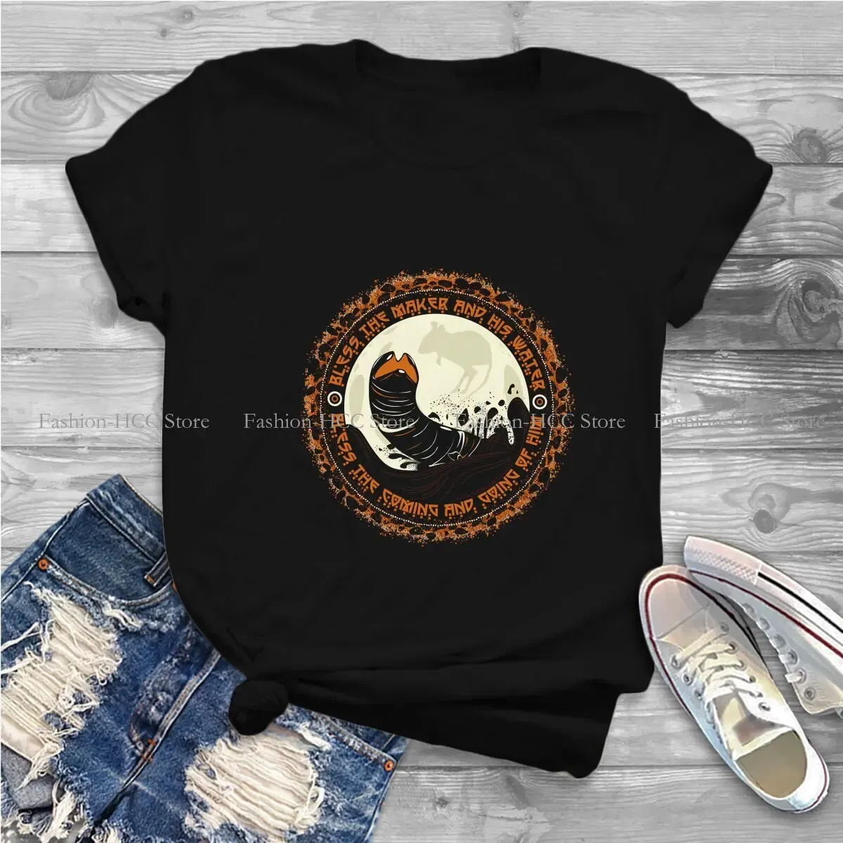 Color: black, Size: XL - Essential Graphic Polyester TShirt Arrakis Creative Streetwear Comfortable T Shirt Female