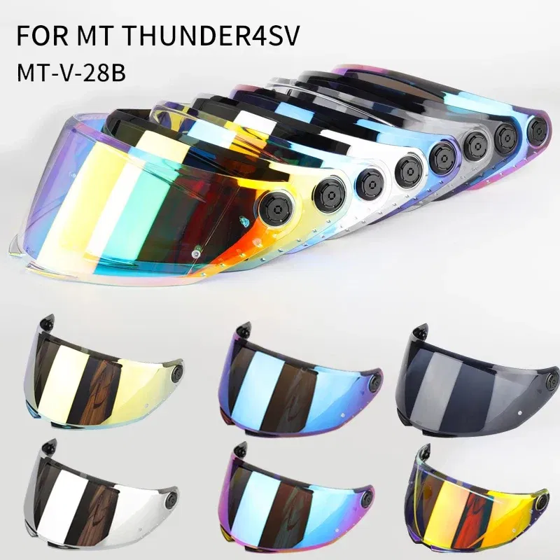 Color: Black - MT Helmet Visor Shield for THUNDER 4 SV Sunscreen Capacete Windshield Uv Protection Motorcycle Replace Extra Lens MT-V-28B
