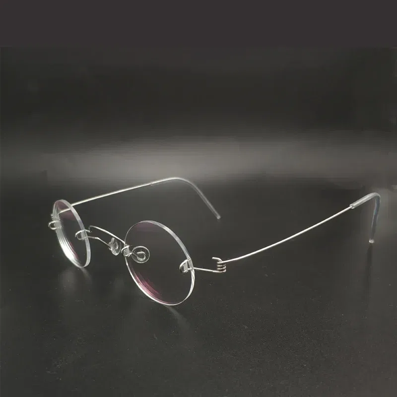 Frame Color: GRAY, Ships From: CHINA - Handmade glasses custom retro frameless small round men and women myopia prescription reading glasses screwless eyewear