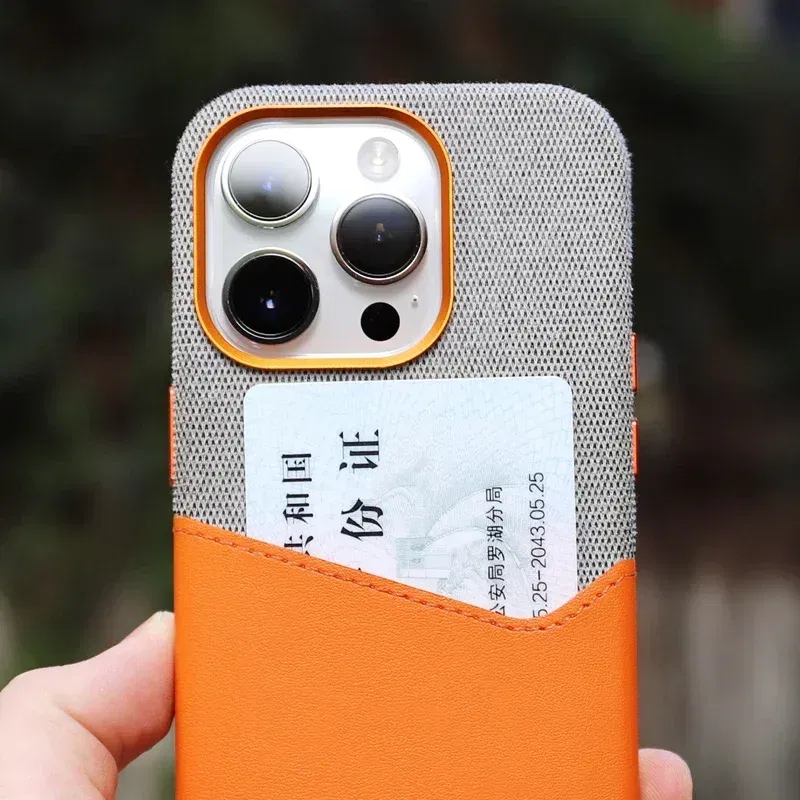 Color: Clear, Material: Microfiber - Card Holder MagSafe Leather Phone Case For iPhone 14 16 Pro Max 13 15 Pro 12 Pocket Wireless Charging Alloy Lens Hit Color Cover