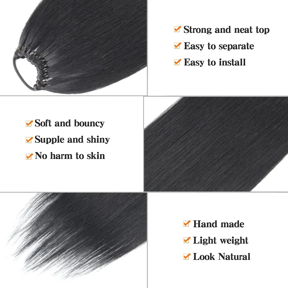 Color: P1B/613, Ships From: CHINA, Stretched Length: 24inches - Synthetic 24Inch Ponytail Extensions Black Natural Braided Pony Tail Hairpiece Long Straight Rubber Band Hair For Women