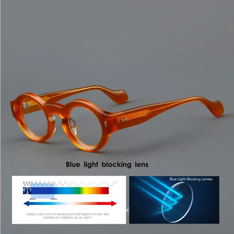 Frame Color: WHITE, Eye Prescription: +400 - VCKA Round Acetate Reading Glasses Frame Retro Men Prescription Anti-blue discolor Women Custom Optics Retro Eyewear +0.50to +10