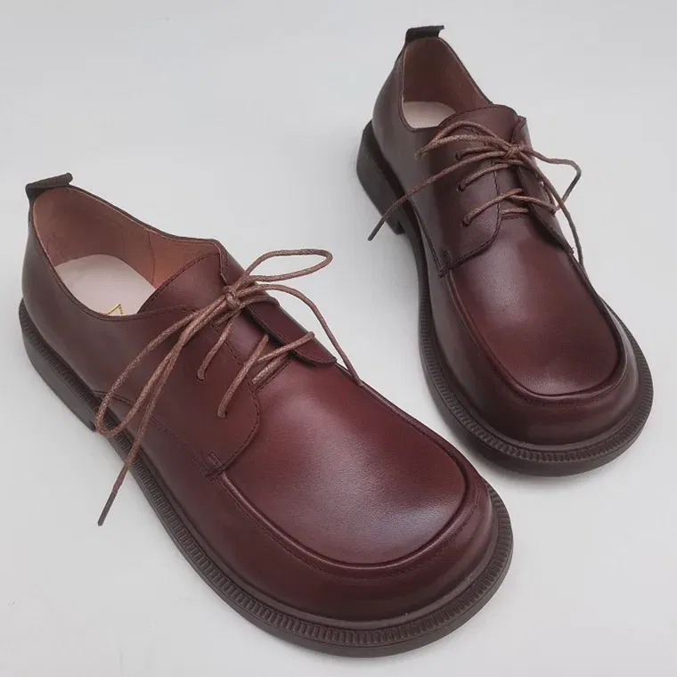 Color: Brown, Shoe Size: 8 - Careaymade-Genuine leather big head wide version men's English lace up leather shoes business leisure original single shoes