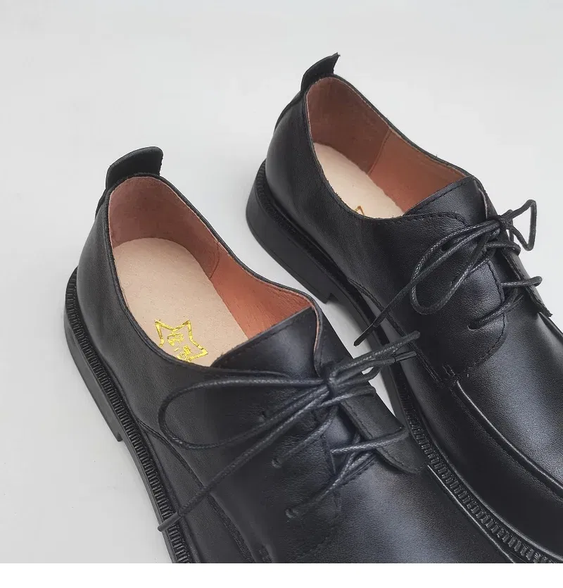 Color: Brown, Shoe Size: 8 - Careaymade-Genuine leather big head wide version men's English lace up leather shoes business leisure original single shoes