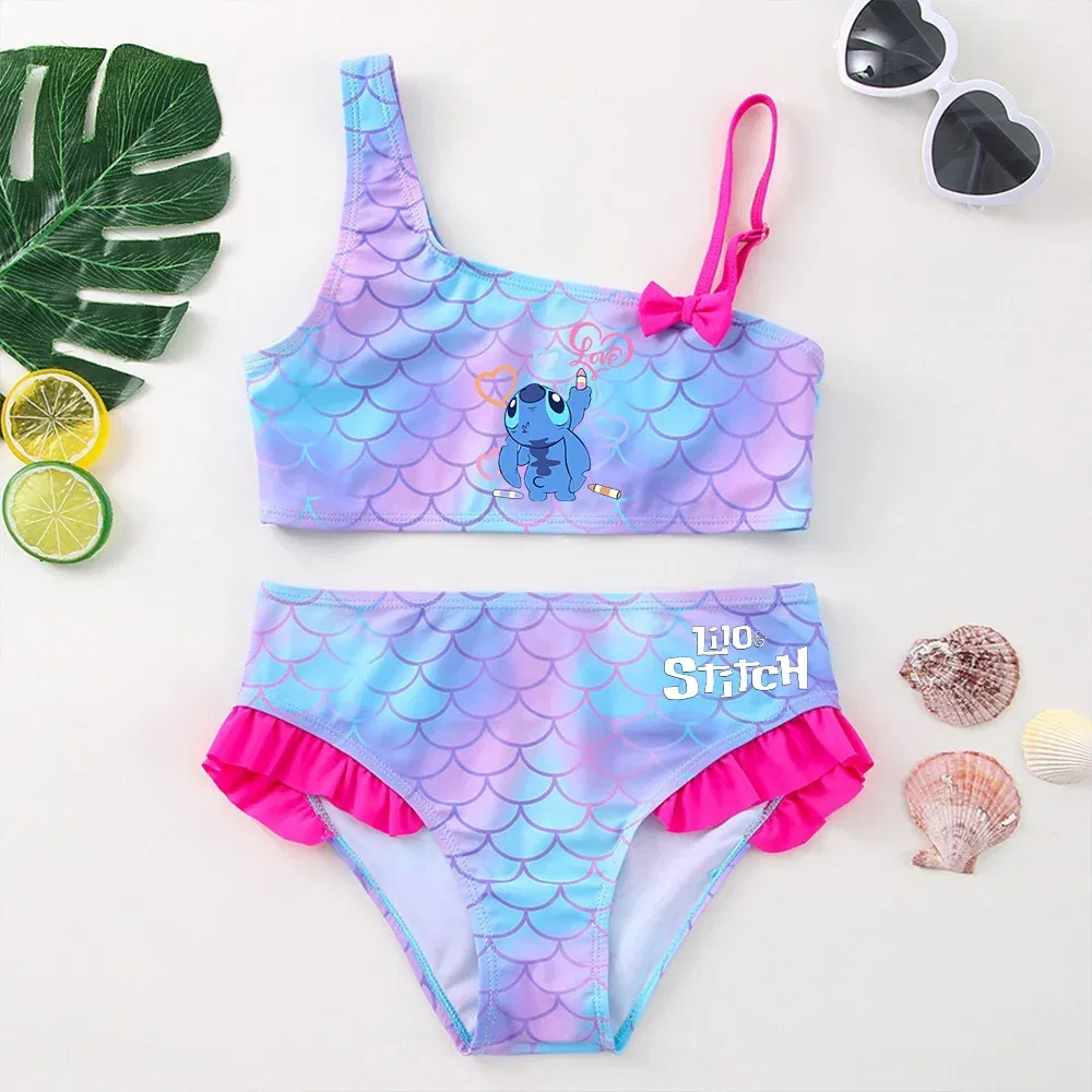 Color: APRICOT, Size: XL - Lilo Stitch Girls Swimsuit One-Piece Bathing Suits Children's Dresses Summer Swimwear Beach Suit Kids Wear Fashion Mermaid Fish