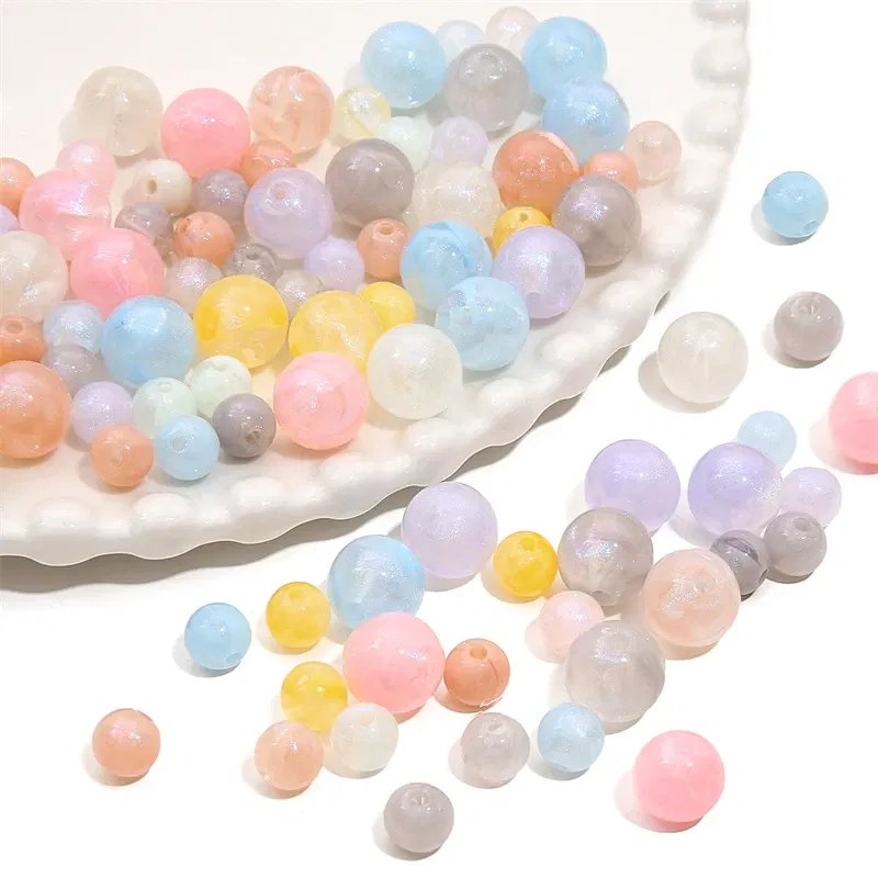 Color: Pink, Ships From: CN - 20/50pcs 8/12mm Acrylic Round Pearl Luster Beads for Earring Necklace Keychain DIY Jewelry Making