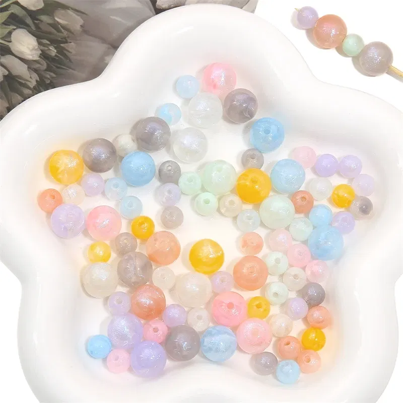 Color: Pink, Ships From: CN - 20/50pcs 8/12mm Acrylic Round Pearl Luster Beads for Earring Necklace Keychain DIY Jewelry Making