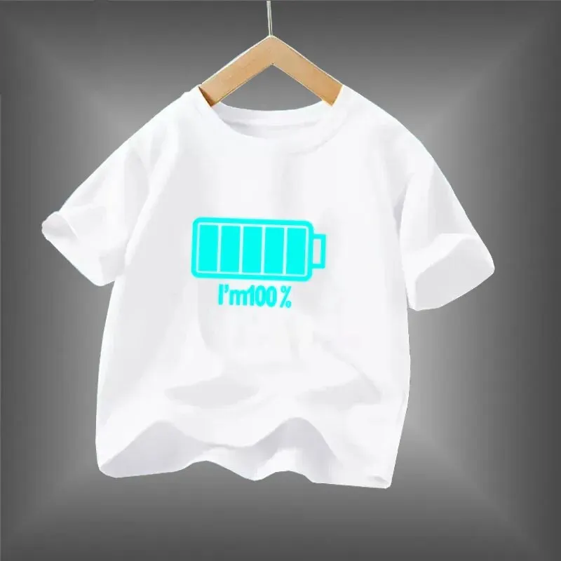 Kid Size: 12T, Color: Black - 2024 New Boys Luminous Battery T Shirts Summer Short Sleeve Children's Clothes Kids Glow In Dark Tees