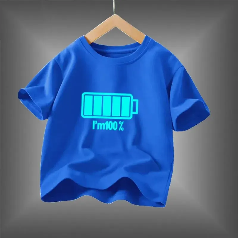 Kid Size: 12T, Color: Black - 2024 New Boys Luminous Battery T Shirts Summer Short Sleeve Children's Clothes Kids Glow In Dark Tees