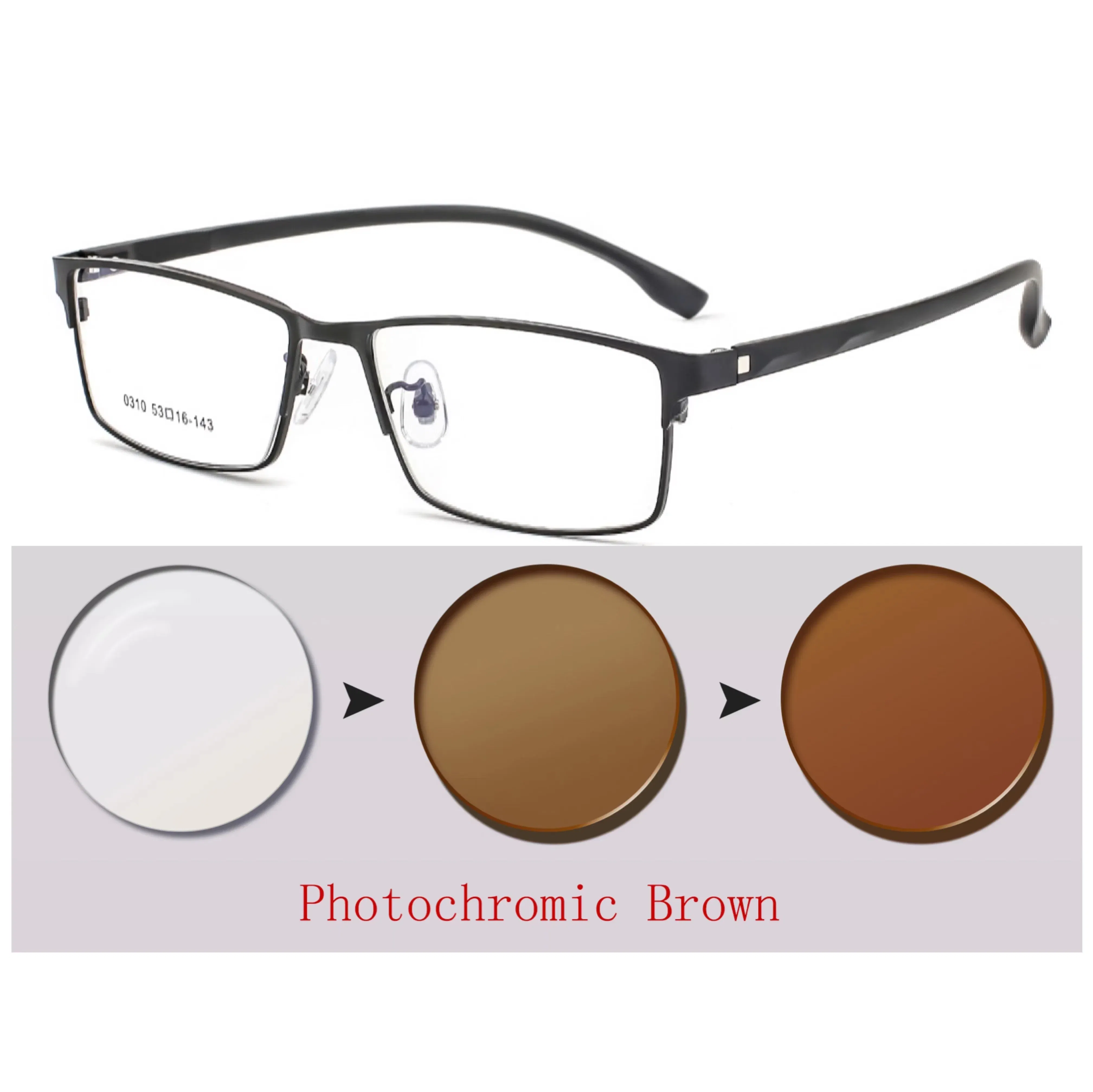 Frame Color: black, Ships From: CHINA, Eye Prescription: +550 - New Finished Myopia Sun Photochromic Glasses Fashion Chameleon Gray Lens Metal Legs With Degrees Sunglasses -1 -1.5 -2.0 -2.5 -3