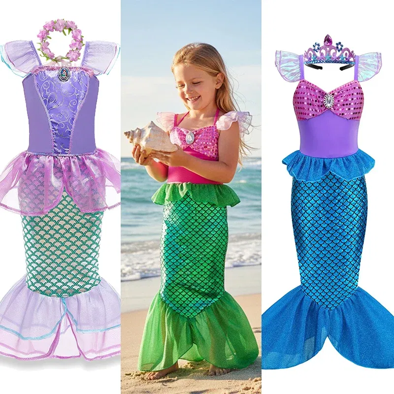 Color: PURPLE, Kid Size: 4T - Disney Little Mermaid Ariel Costumes for Girls Princess Dress Cosplay Halloween Carnival Kids Birthday Party Dress Up Clothing