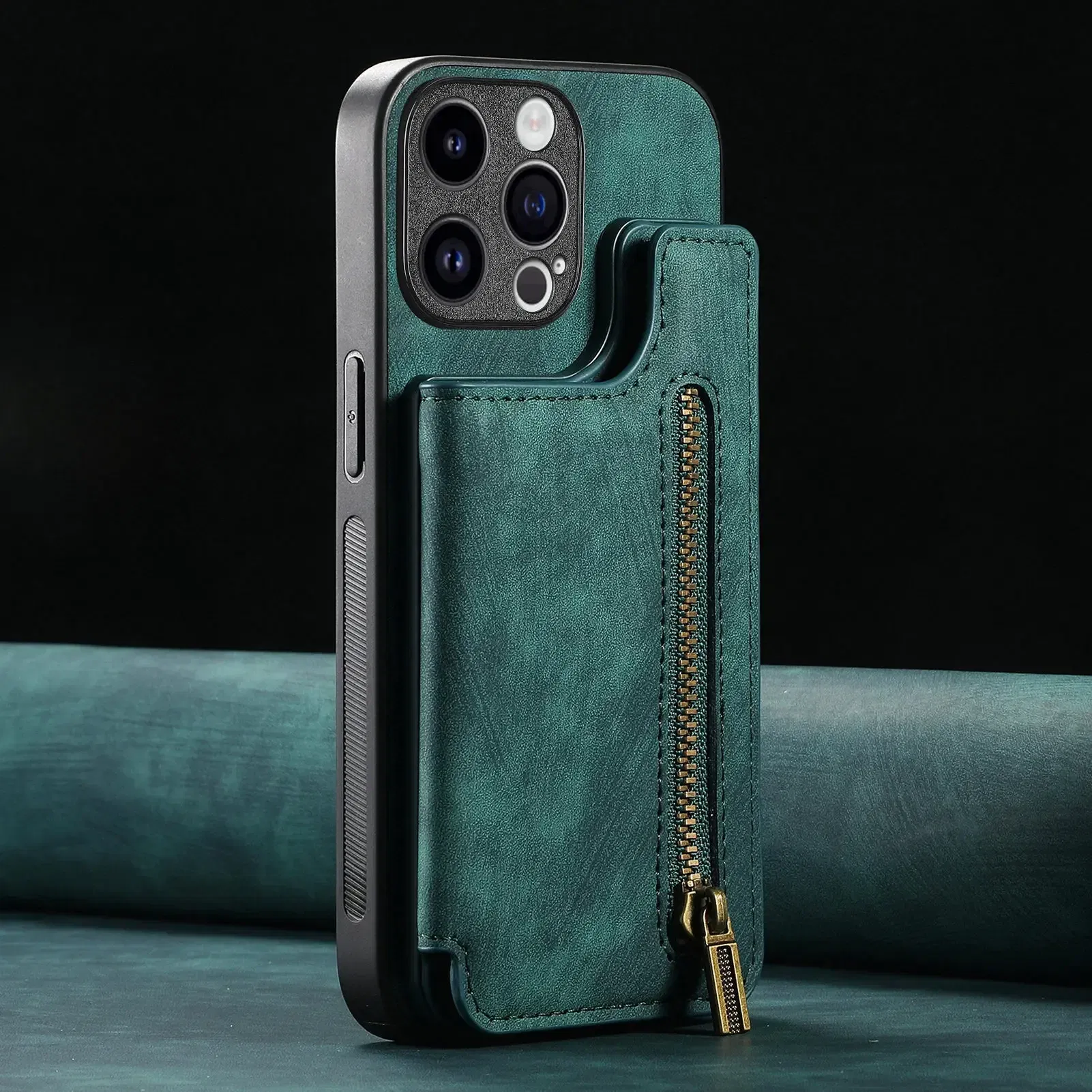 Color: Brown, Material: ABS - Leather Zipper Wallet with Card Holder Phone Case for IPhone 15 14 11 Pro Max 13 12 Mini X XR XS Max 8 7 Plus Shockproof Cover