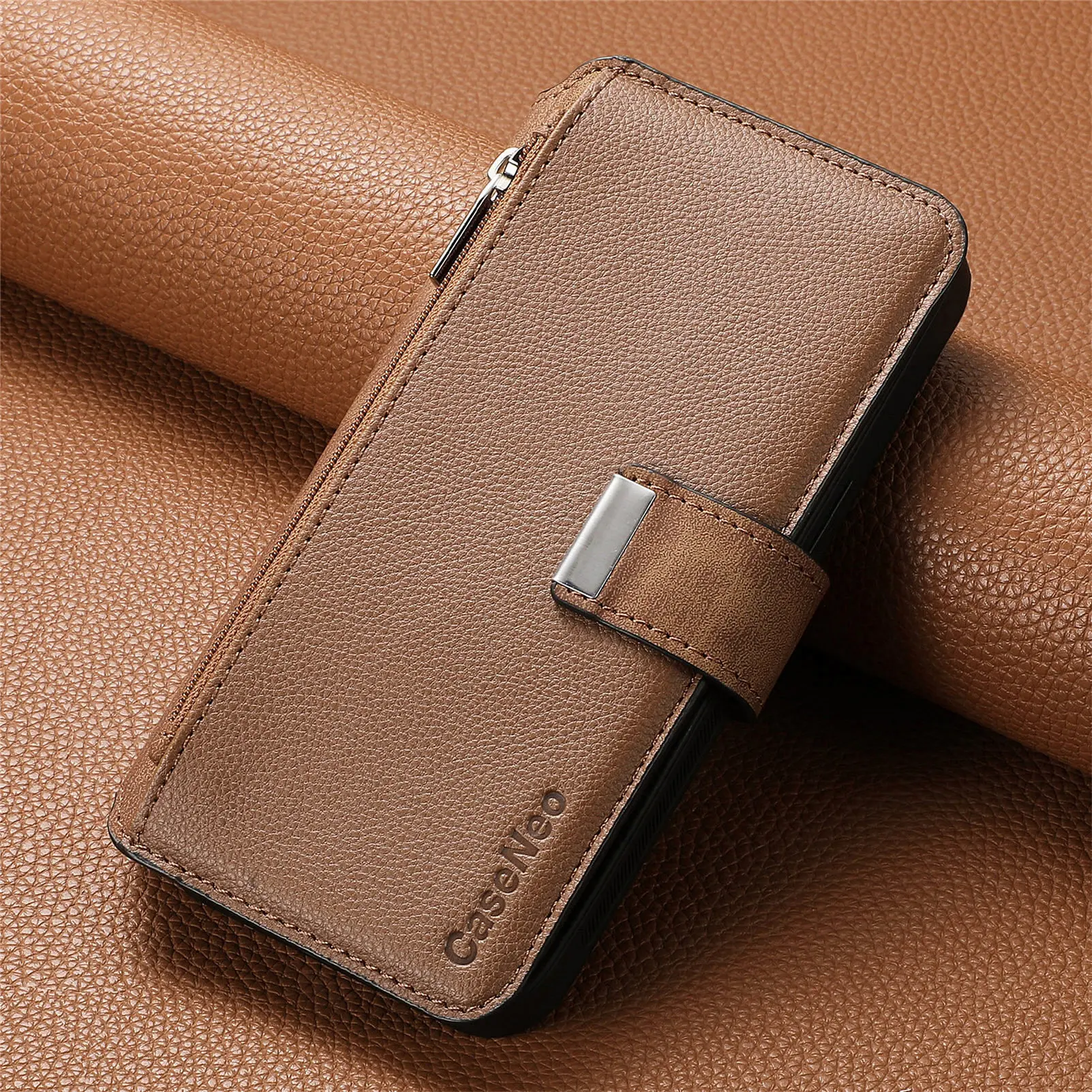 Color: black, Material: CANVAS - With Magsafe Wallet Case For Xiaomi Poco X6 X5 X3 M6 M5S M4 M3 F6 F5 Pro F3 C31 Zipper Leather Multi 6 Card Slot Removable Cover