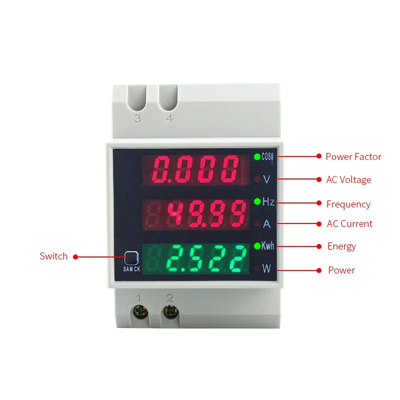 Color: WHITE, Ships From: CHINA - D52-2058 Wattmeter Din rail Volt current Meter Power Factor digital meter AC80-300V multi-function  kwh Hz meter 0-100A