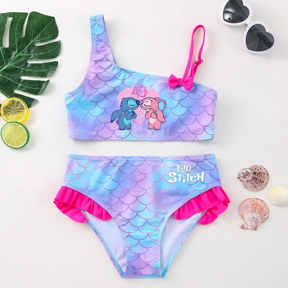 Color: Dark Grey, Size: M - Lilo Stitch Girls Tankini Swimsuits Summer Beach wear Children Kids Wear Bathing Suits Two-pieces Bikini Dresses Fashion