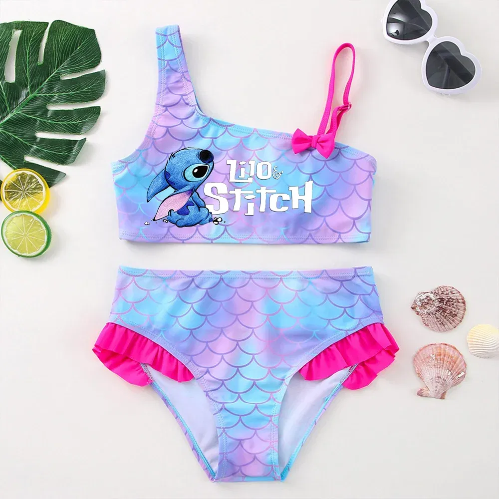 Color: Dark Grey, Size: M - Lilo Stitch Girls Tankini Swimsuits Summer Beach wear Children Kids Wear Bathing Suits Two-pieces Bikini Dresses Fashion