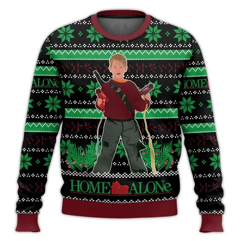 Color: Navy Blue, Size: M, Ships From: CHINA - Merry Christmas alone at home Ugly Christmas sweater cartoon animation Men's pullover 2026 fashionable couple shirts Sweatshirt