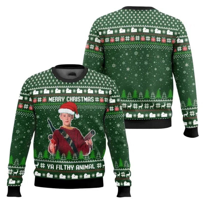 Color: Navy Blue, Size: M, Ships From: CHINA - Merry Christmas alone at home Ugly Christmas sweater cartoon animation Men's pullover 2026 fashionable couple shirts Sweatshirt