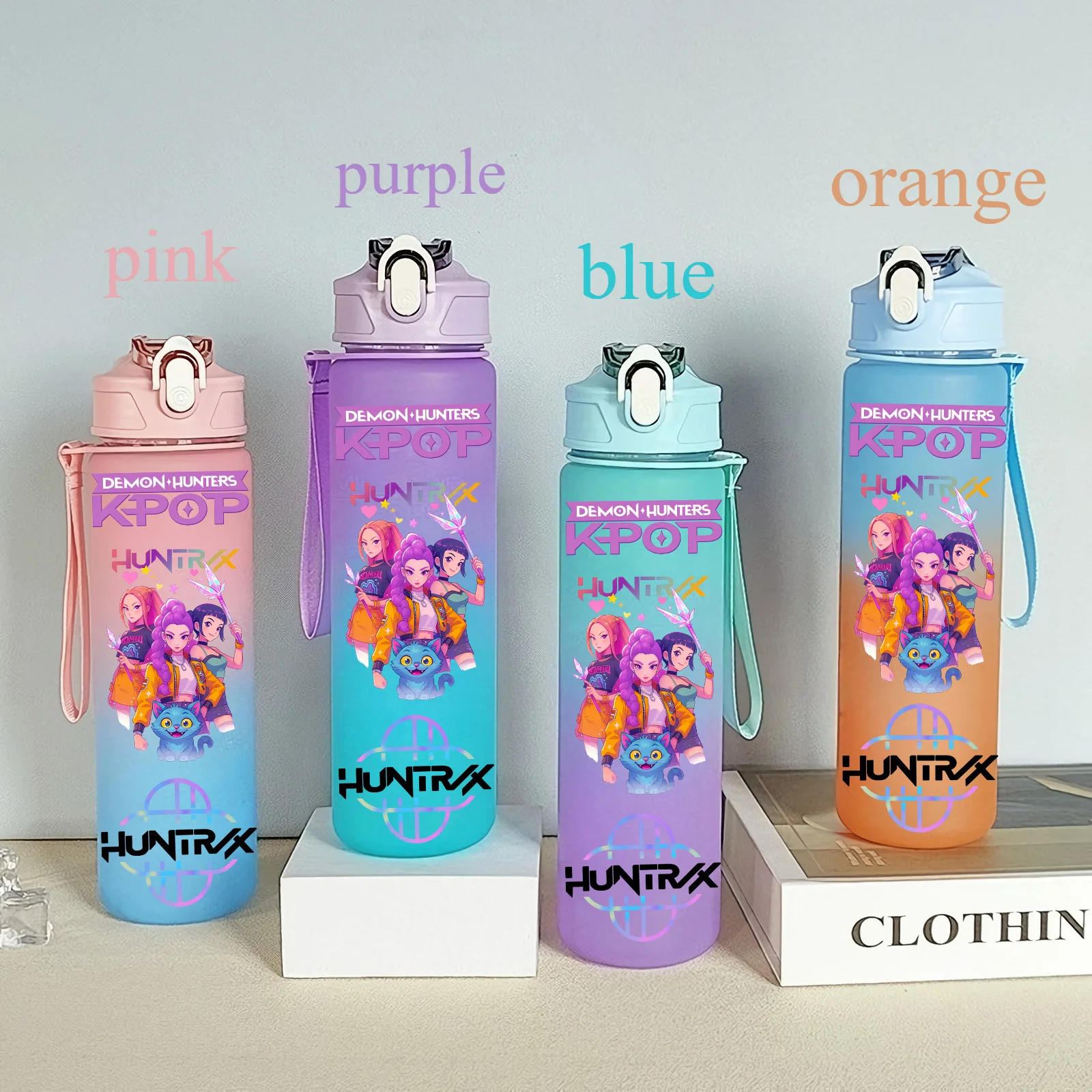 Color: Navy Blue, Size: 12cm - 750ML K-pop Demon Hunters HUNTR X Rumi Mira Zoey Jinu Celine Kpop Plastic Water Cup K Pop Drinking Bottle School Huntrix Gourde
