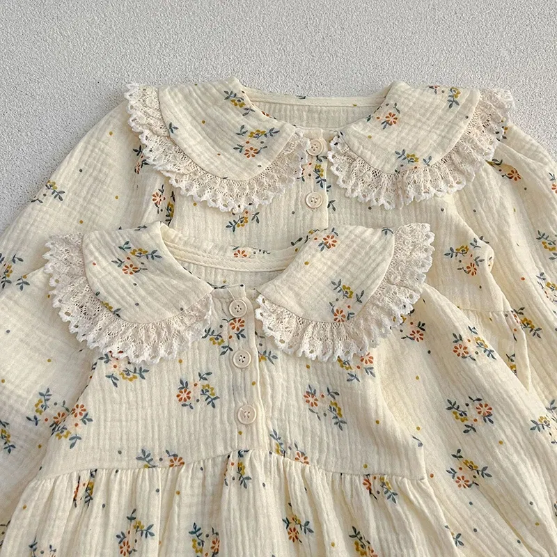 Color: Red, Size: M - Spring Baby Girls Long Sleeve Sweet Sisters Flower Print Dress Autumn Infant Rompers Kids Baby Girls Princess Clothes Rompers