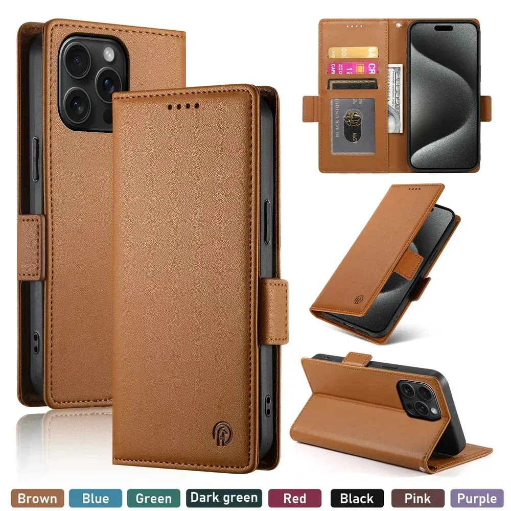 Color: Blue, Material: PC - PU Leather Flip Phone Case For iPhone 16 15 Pro Max 16E 14 13 1211 XS Max XR X 8 7 Plus SE KickStand Cards Solt Wallet Cover