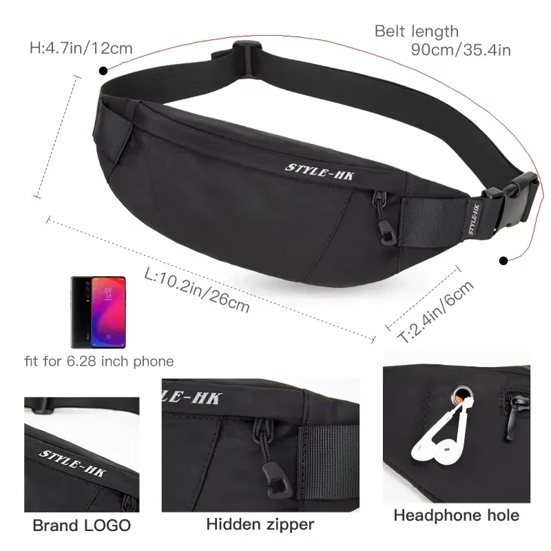 Color: black - Heroic Knight High Quality Waist Pack Man Casual Outdoor Travel Cross Shoulder Bag Fashion Sport Chest Bag Waterproof fanny Pack