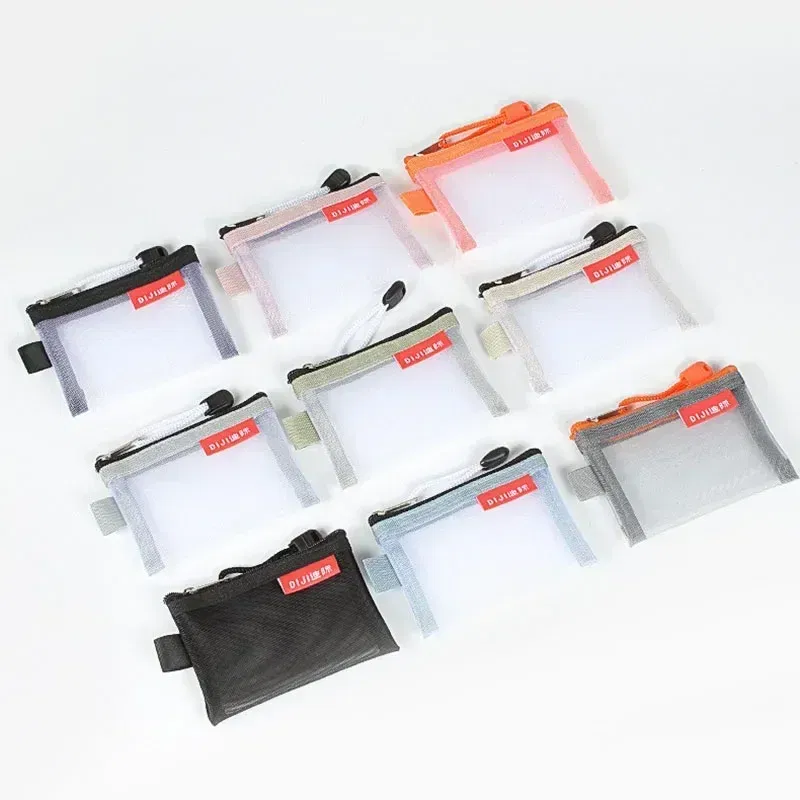 Color: Ivory - Mini Mesh Coin Bags Money Earphone Data Line Storage Bags Bus ID Credit Card Holder Zipper Pouch Traveling Small Coin Wallet